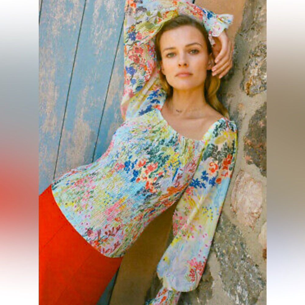 Anthropologie Multicolor Floral Smocked Blouse